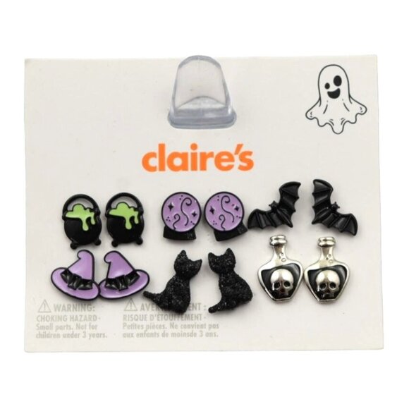 Claire's Jewelry - Claires Halloween Stud Earrings Set Of 6 Bats Caldron Witch Hat Cat Bat Skull